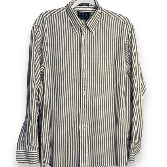 Fridays By Cluett Button Down Shirt Men's 16 1/2 Gray Striped Pocket Casual - Picture 1 of 11